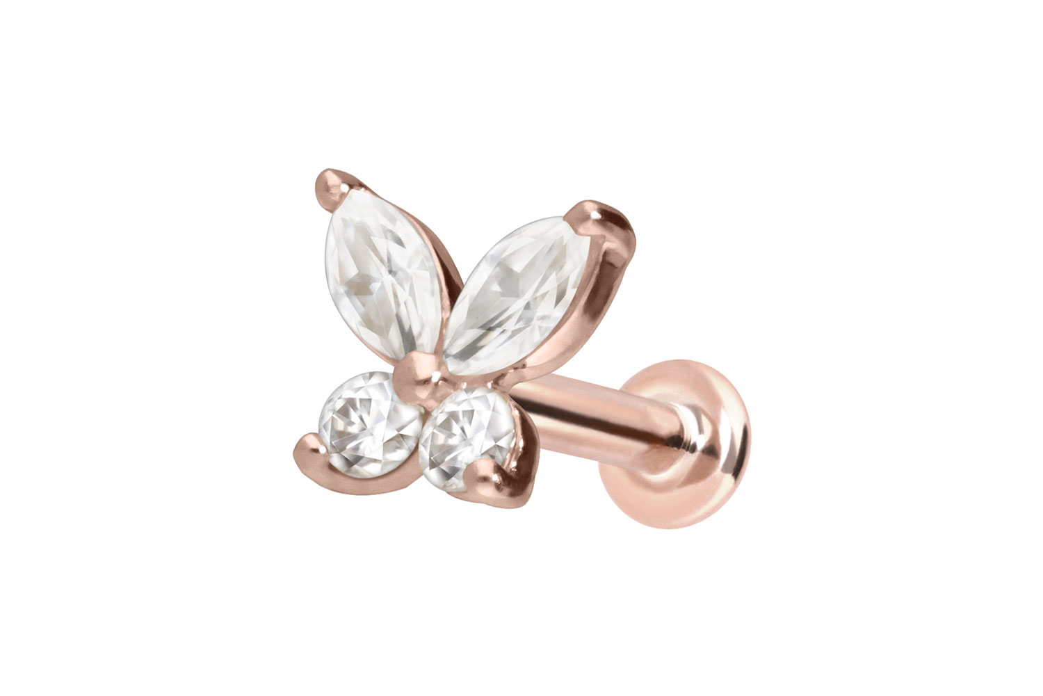 14 Karat Gold Labret Piercing mit Push Fit MOISSANIT-SCHMETTERLING